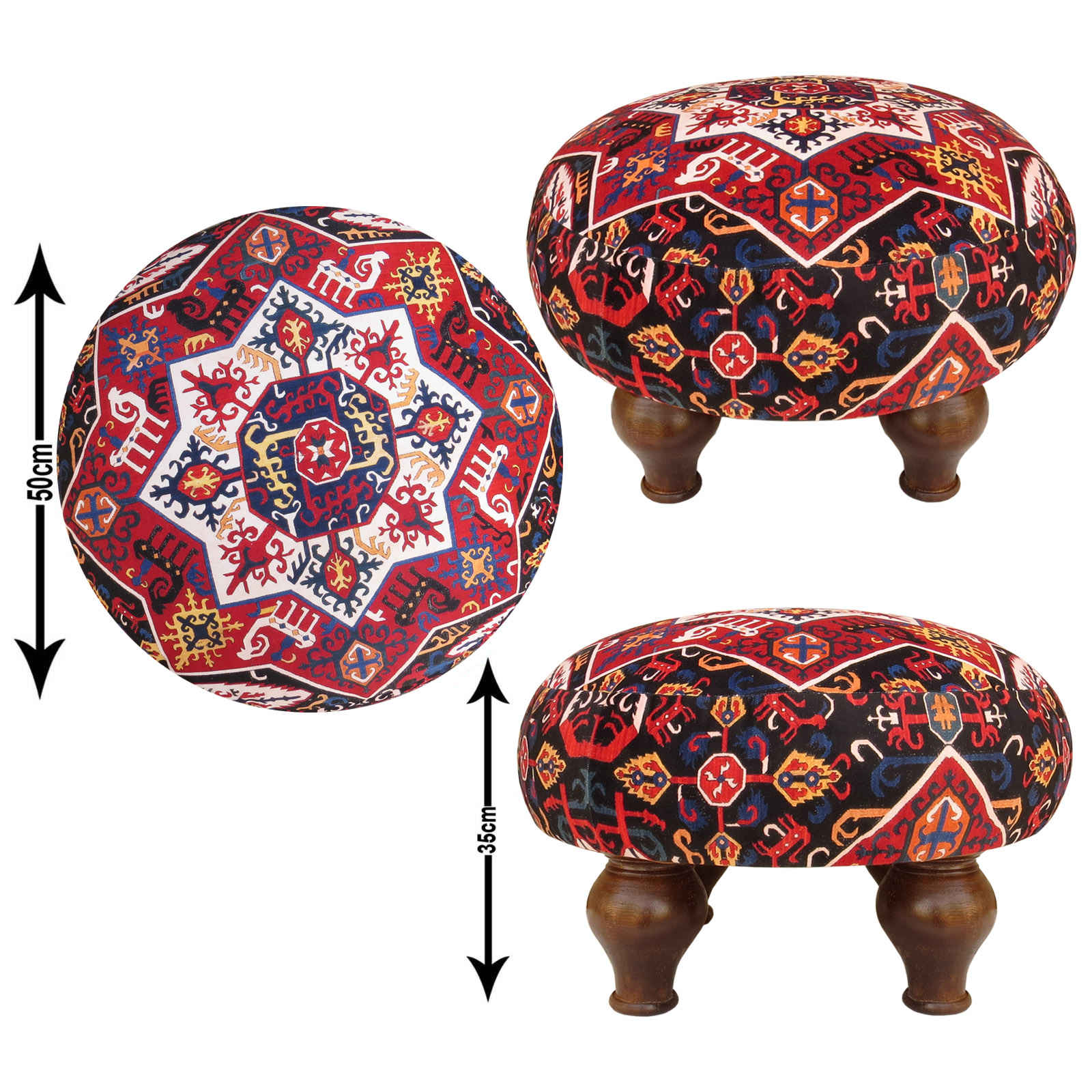 Price and Buy Traditional Red Persian Footstool with Wooden Legs and Velvet Fabric - Image 3