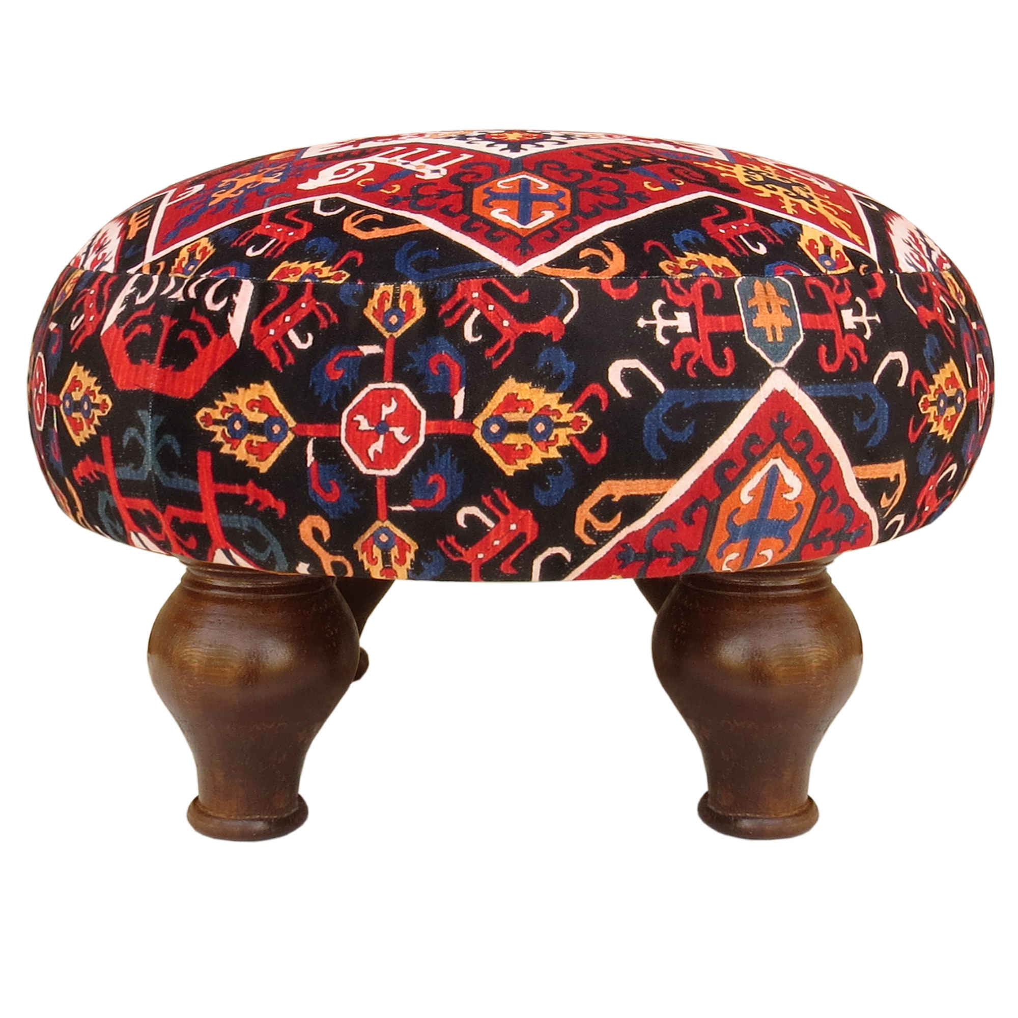 Price and Buy Traditional Red Persian Footstool with Wooden Legs and Velvet Fabric - Image 4