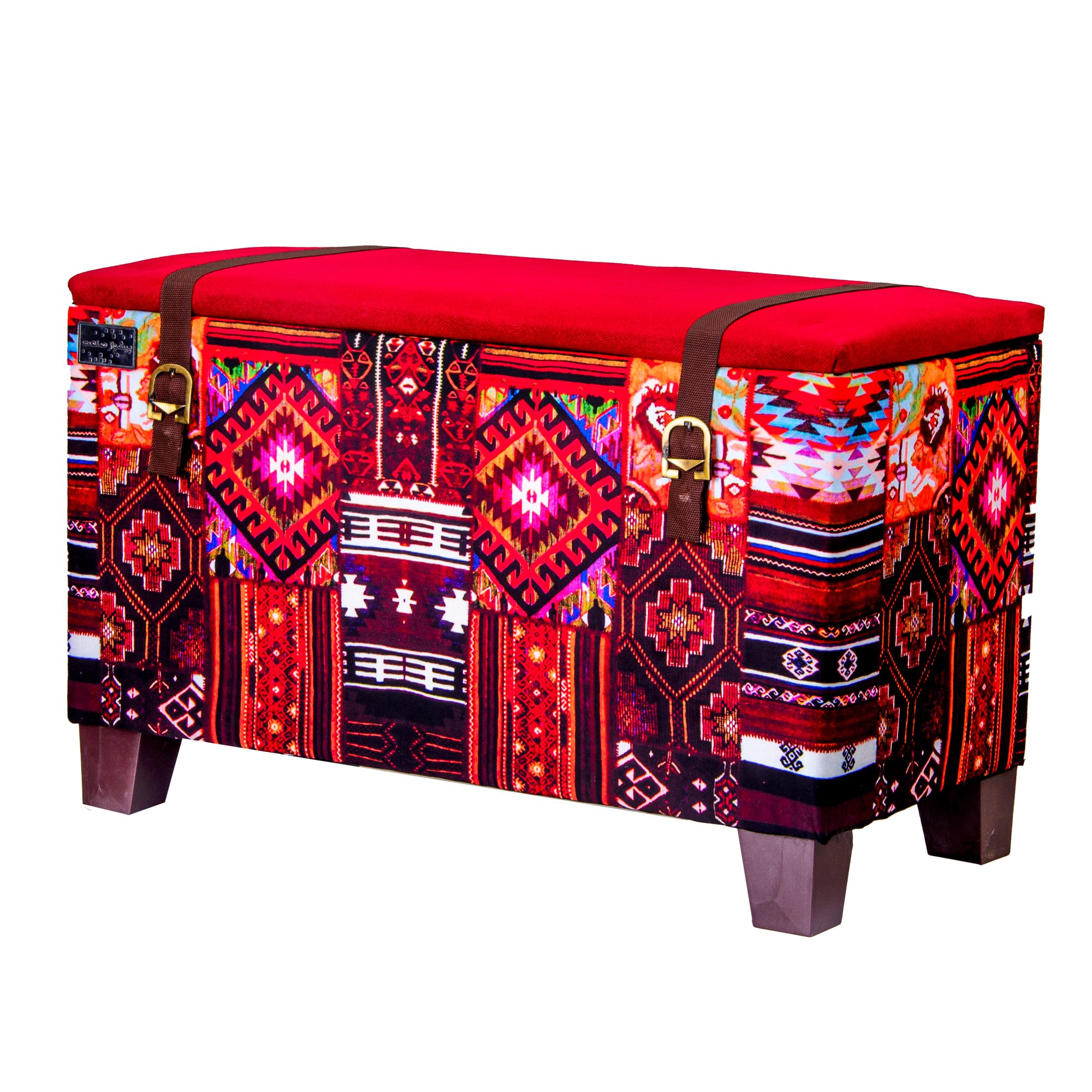 Price and Buy Traditional Red Persian Footstool with Wooden Legs
