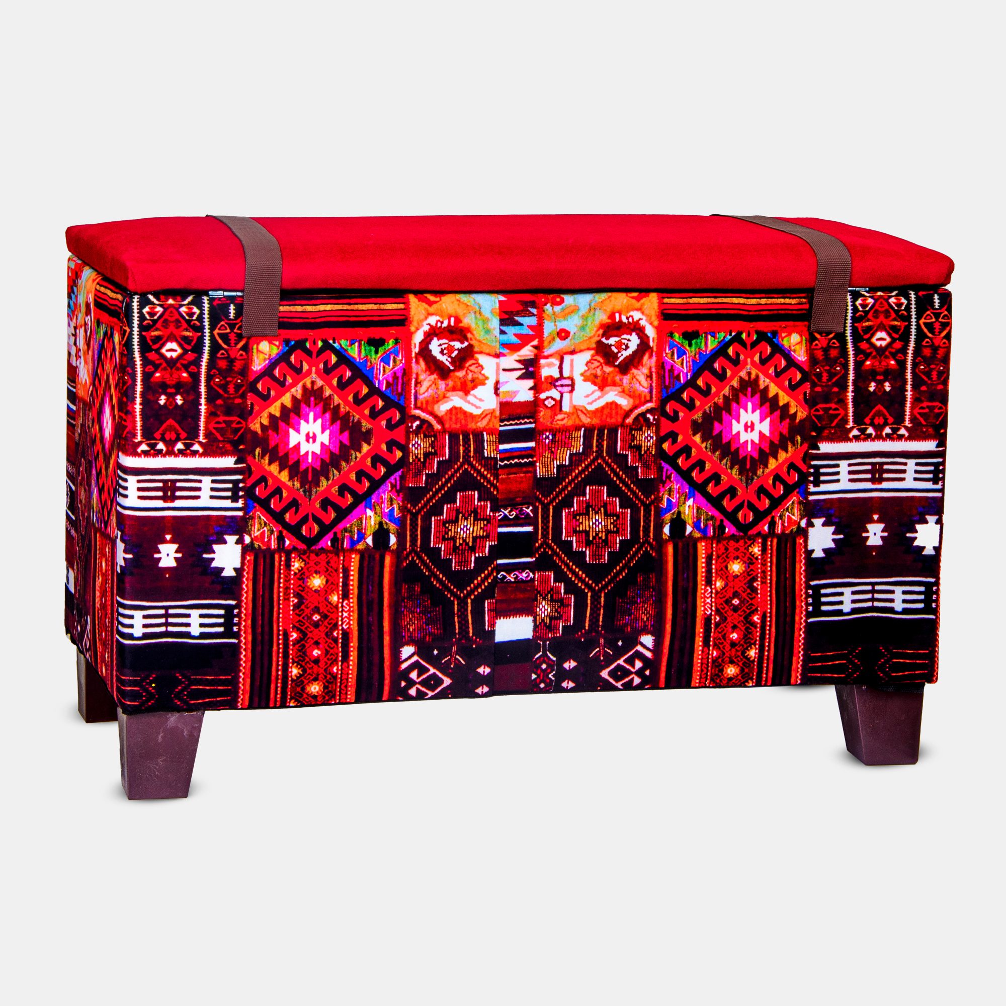 Price and Buy Traditional Red Persian Footstool with Wooden Legs - Image 3