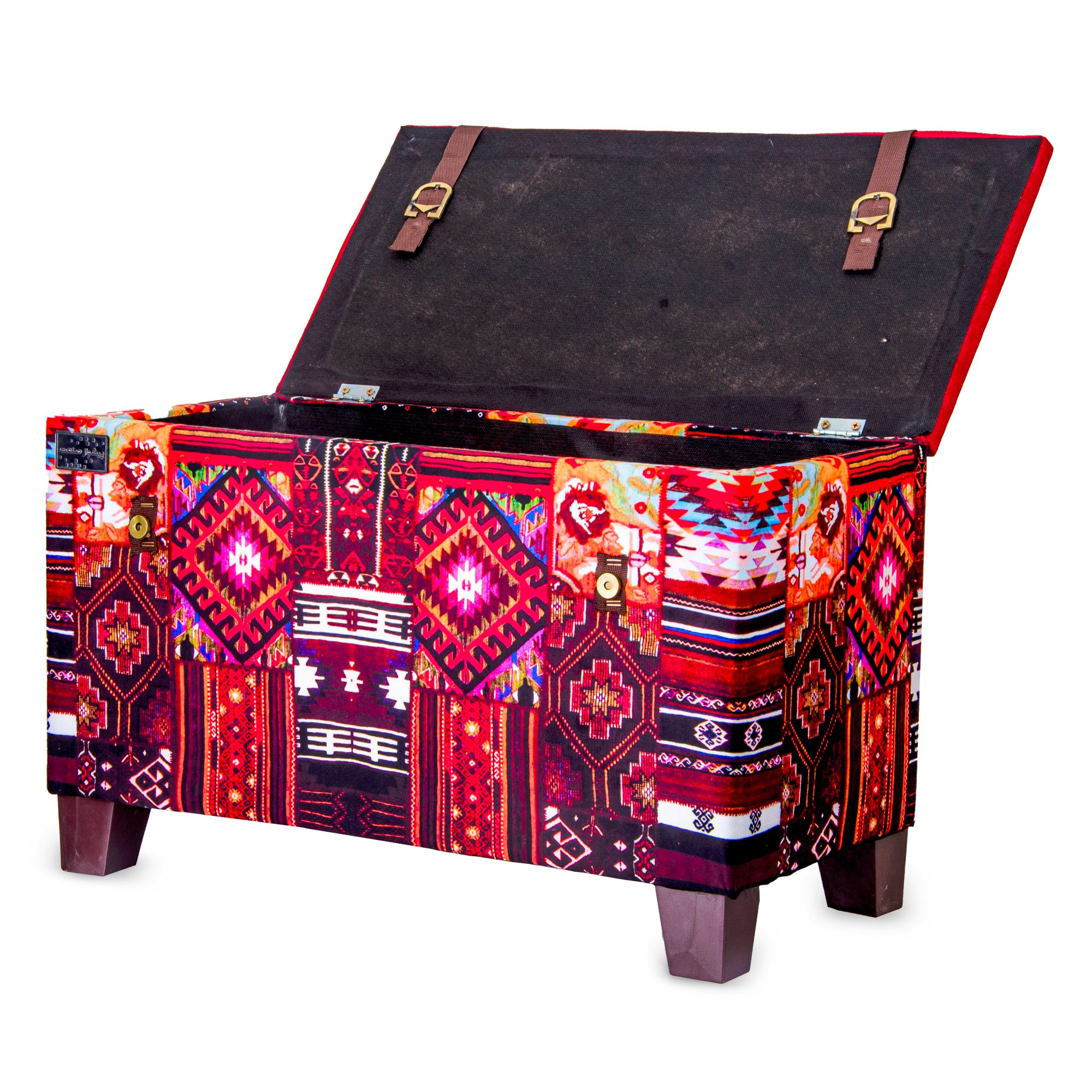Price and Buy Traditional Red Persian Footstool with Wooden Legs - Image 4