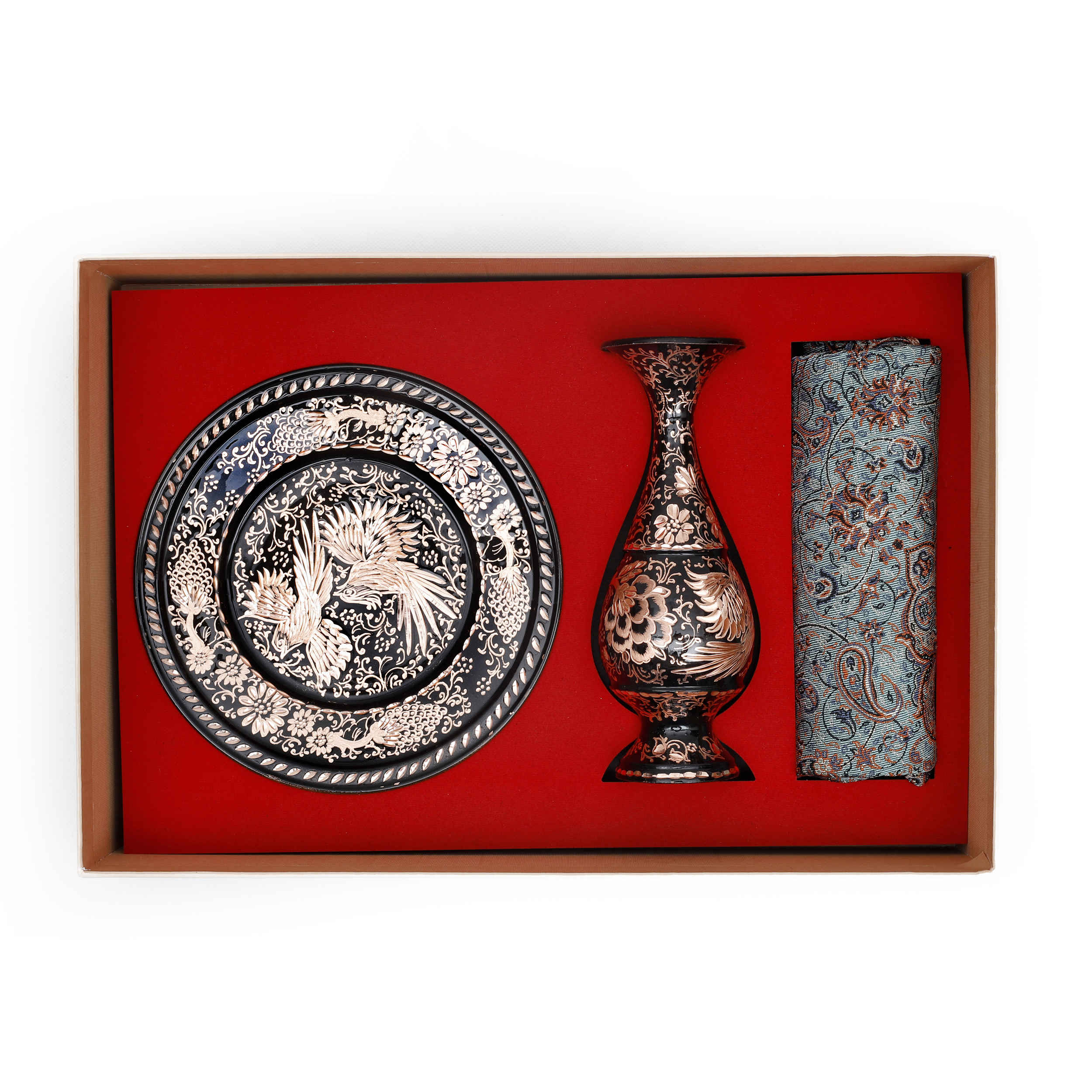 Price and Buy Treasured Persian Artisanal Gift Set Engraved Copper Plate & Vase