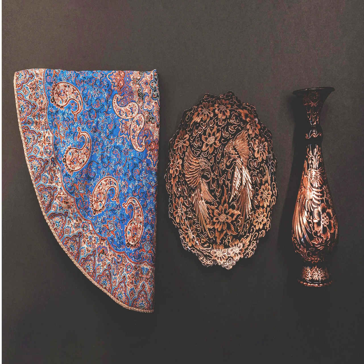 Price and Buy Treasured Persian Artisanal Gift Set Engraved Copper Plate & Vase - Image 3