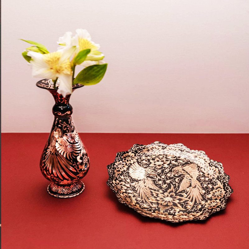 Price and Buy Treasured Persian Artisanal Gift Set Engraved Copper Plate & Vase - Image 5