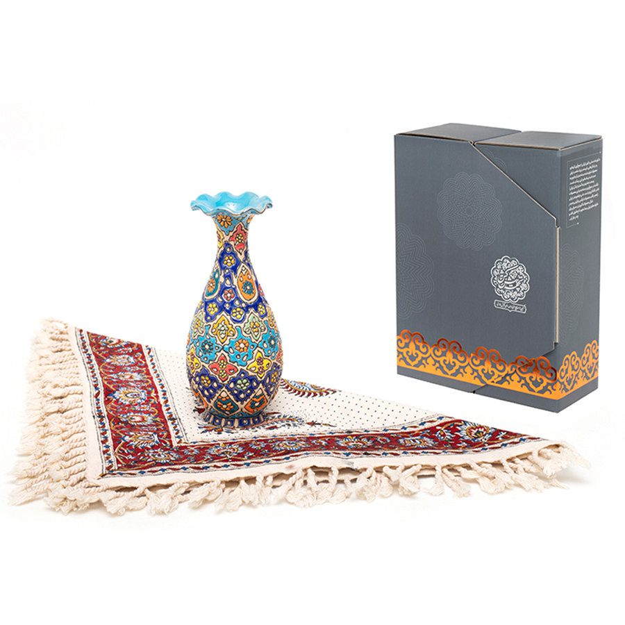 Price and Buy Treasured Persian Artisanal Gift Set Minakari Vase & Tablecloth