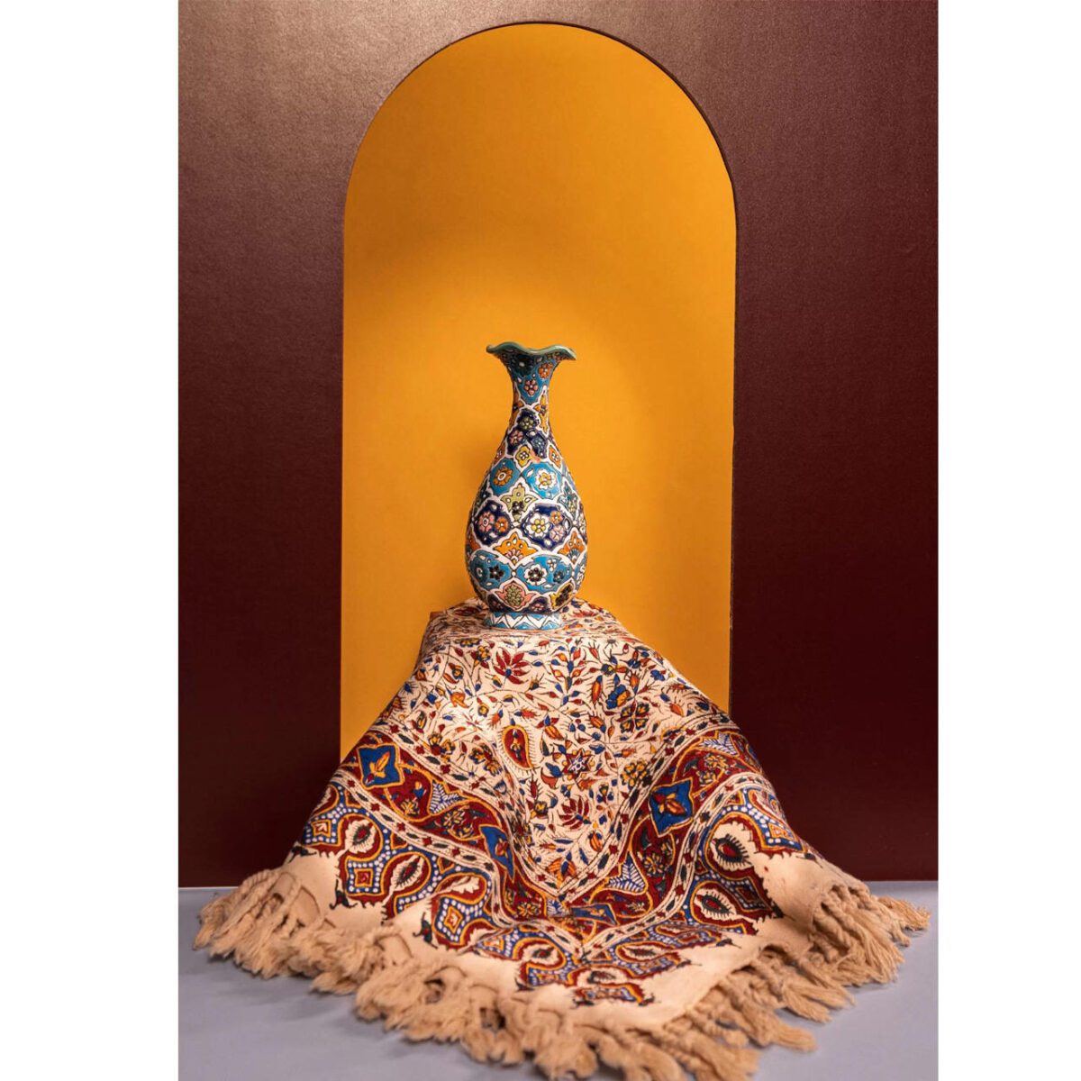 Price and Buy Treasured Persian Artisanal Gift Set Minakari Vase & Tablecloth - Image 4