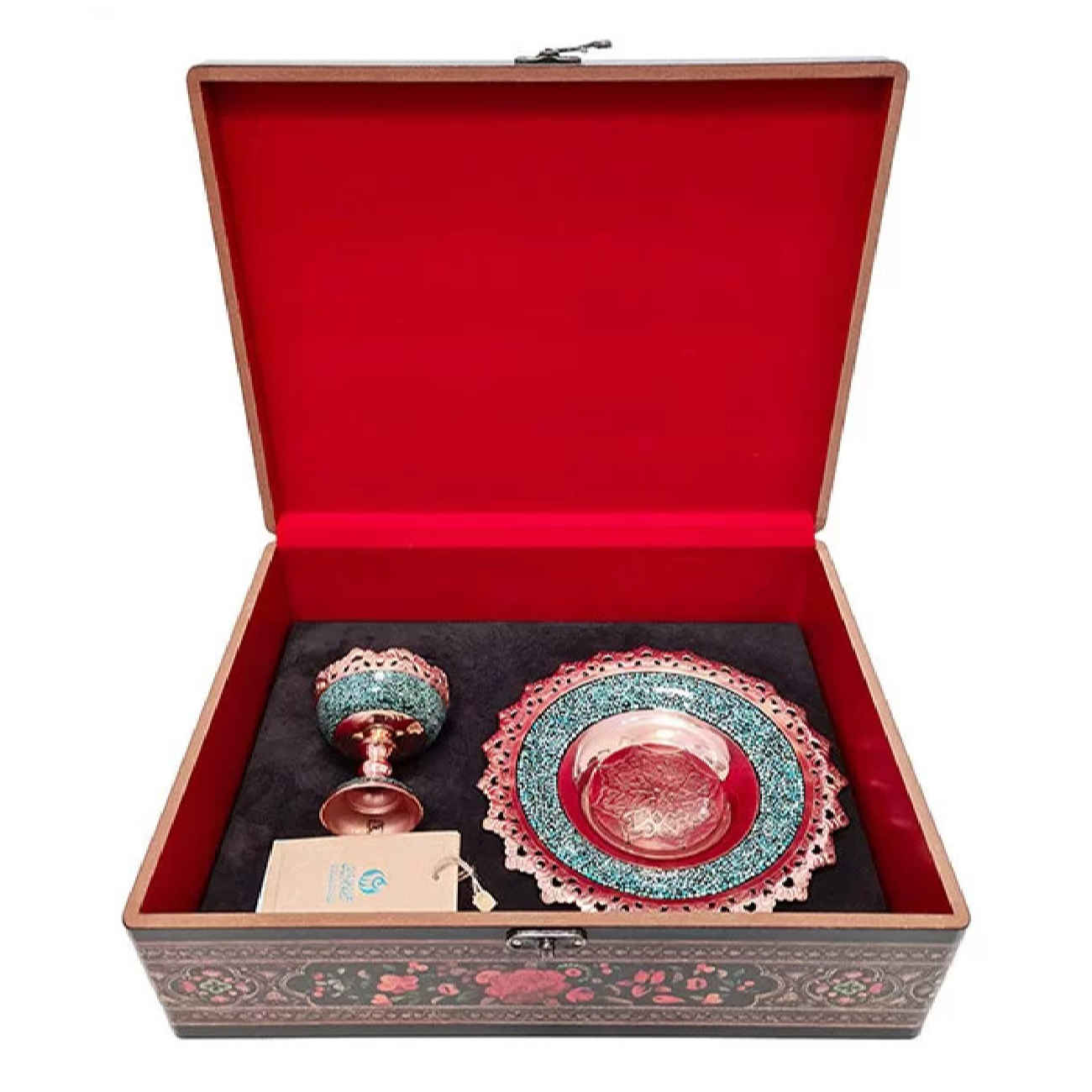 Price and Buy Treasured Persian Artisanal Gift Set Turquoise Inlay Plate & Nut Bowl
