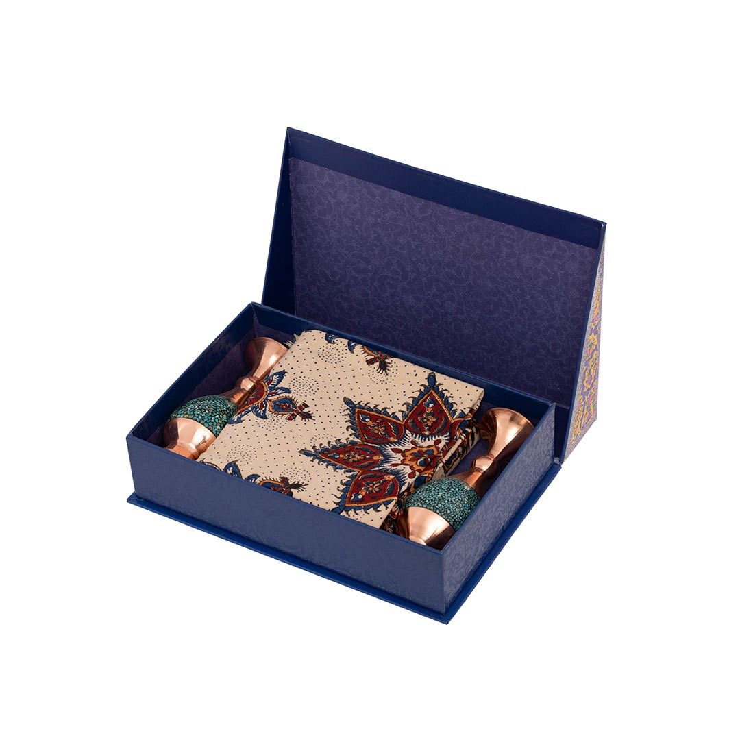 Price and Buy Treasured Persian Artisanal Gift Set Turquoise Inlay Vase & Ghalamkar Tablecloth