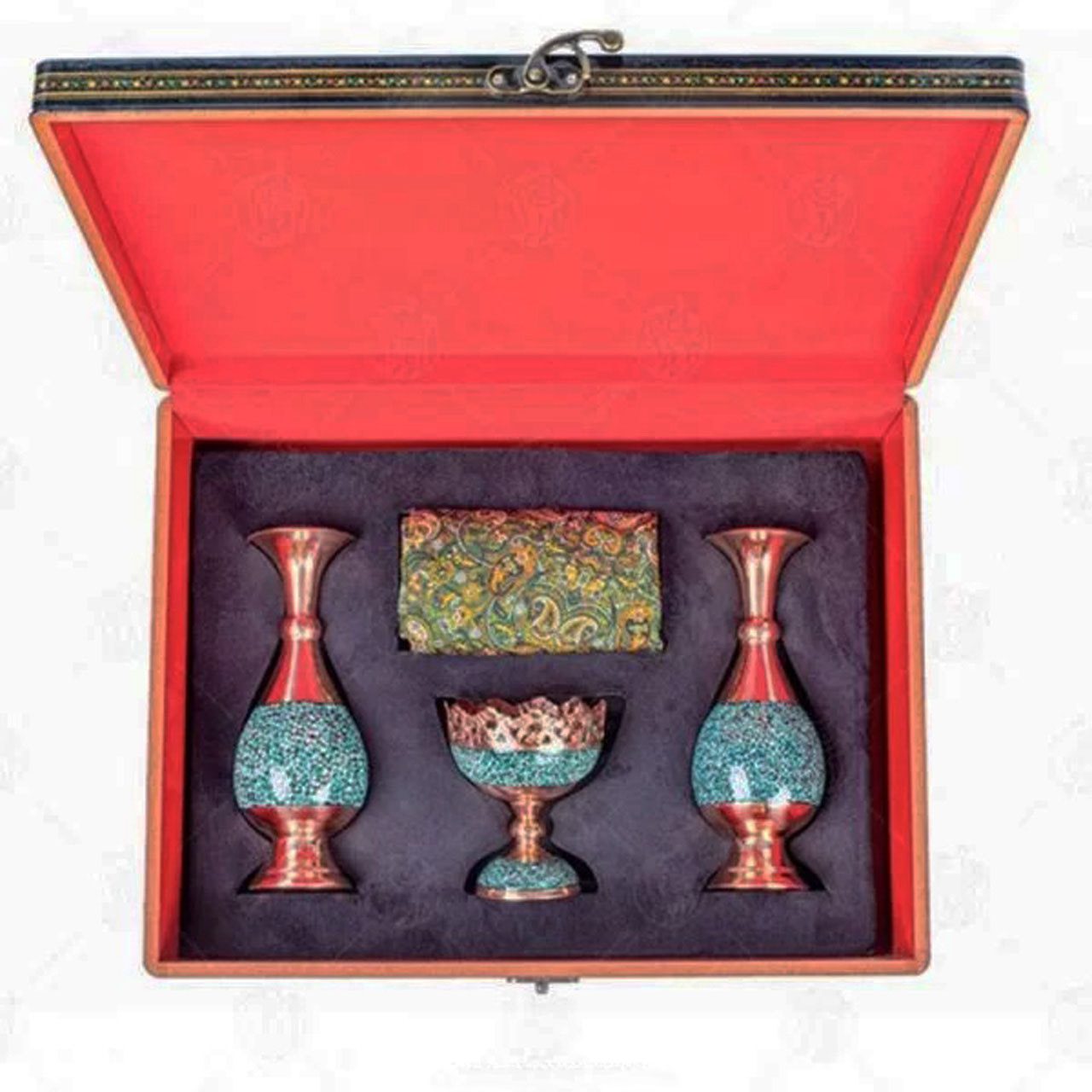 Price and Buy Treasured Persian Artisanal Gift Set Turquoise Inlay Vases & Fruit Bowl - Image 3