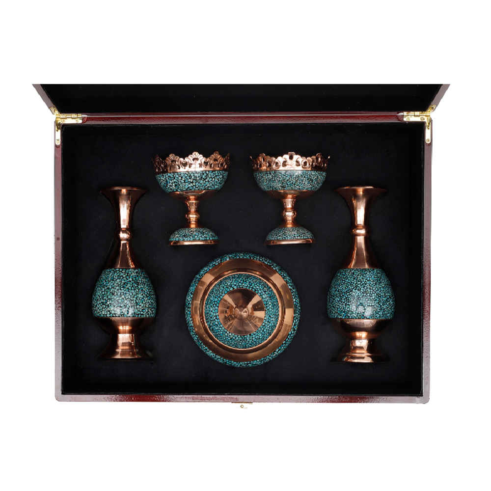 Price and Buy Treasured Persian Artisanal Turquoise Inlaid Vases and Bowl Gift Set - Image 3