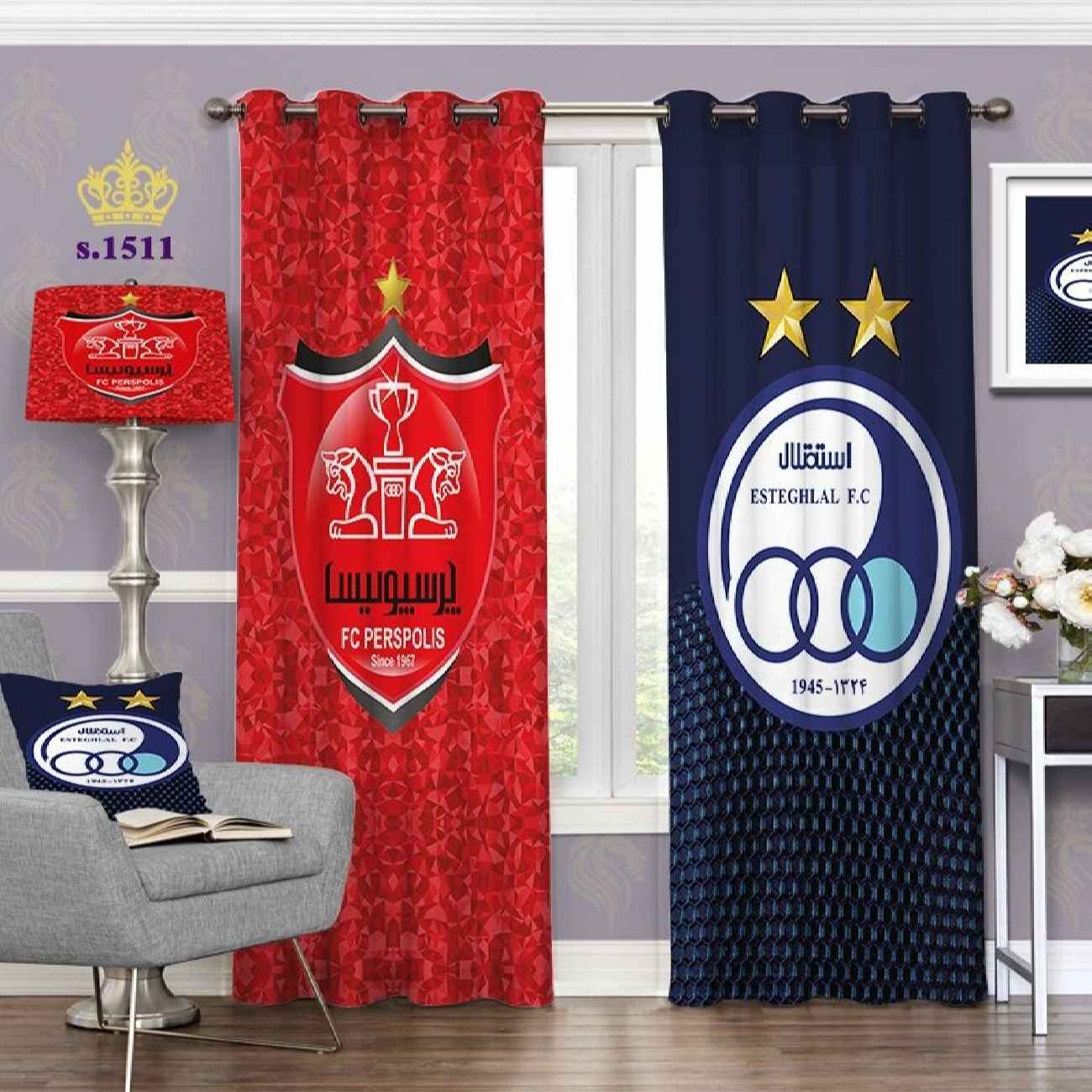 Price and Buy Velvet Boys’ Bedroom Eyelet Curtain – Two Panels, Esteghlal & Persepolis Team Sports Design_6901f8654f5f6.jpeg Price and Buy Velvet Boys’ Bedroom Eyelet Curtain – Two Panels, Esteghlal & Persepolis Team Sports Design - Image 1