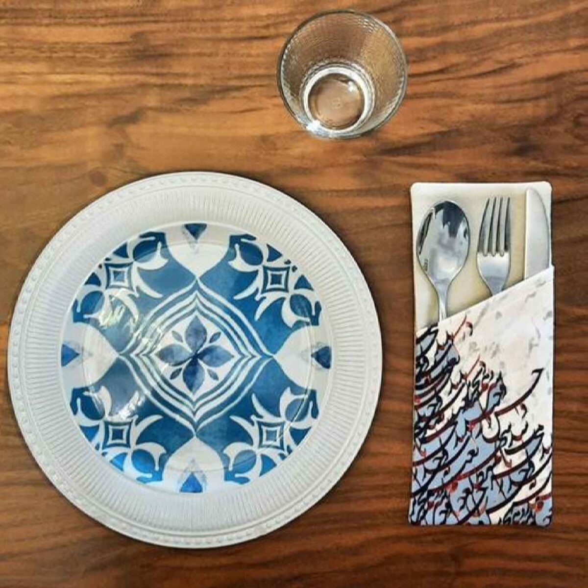 Price and Buy Velvet Cutlery Pouch with Floral Design – Blue Elegant Style - Image 3