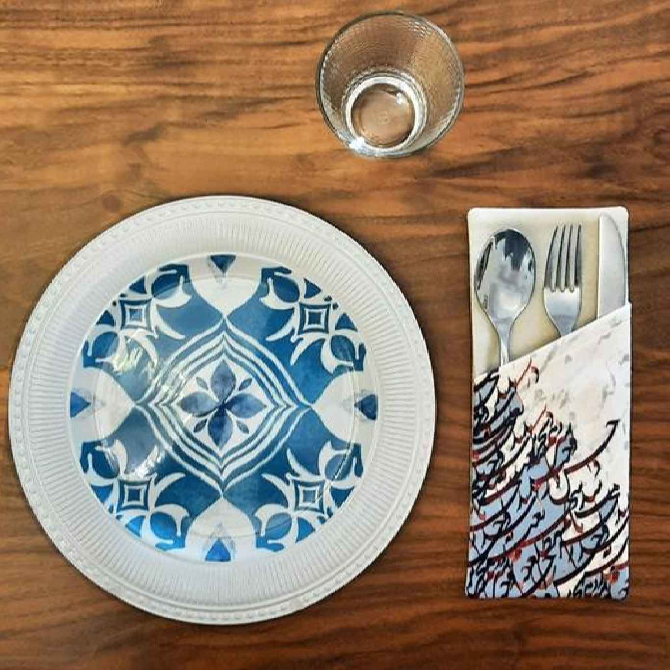 Price and Buy Velvet Cutlery Pouch with Floral Design – Blue Elegant Style - Image 3