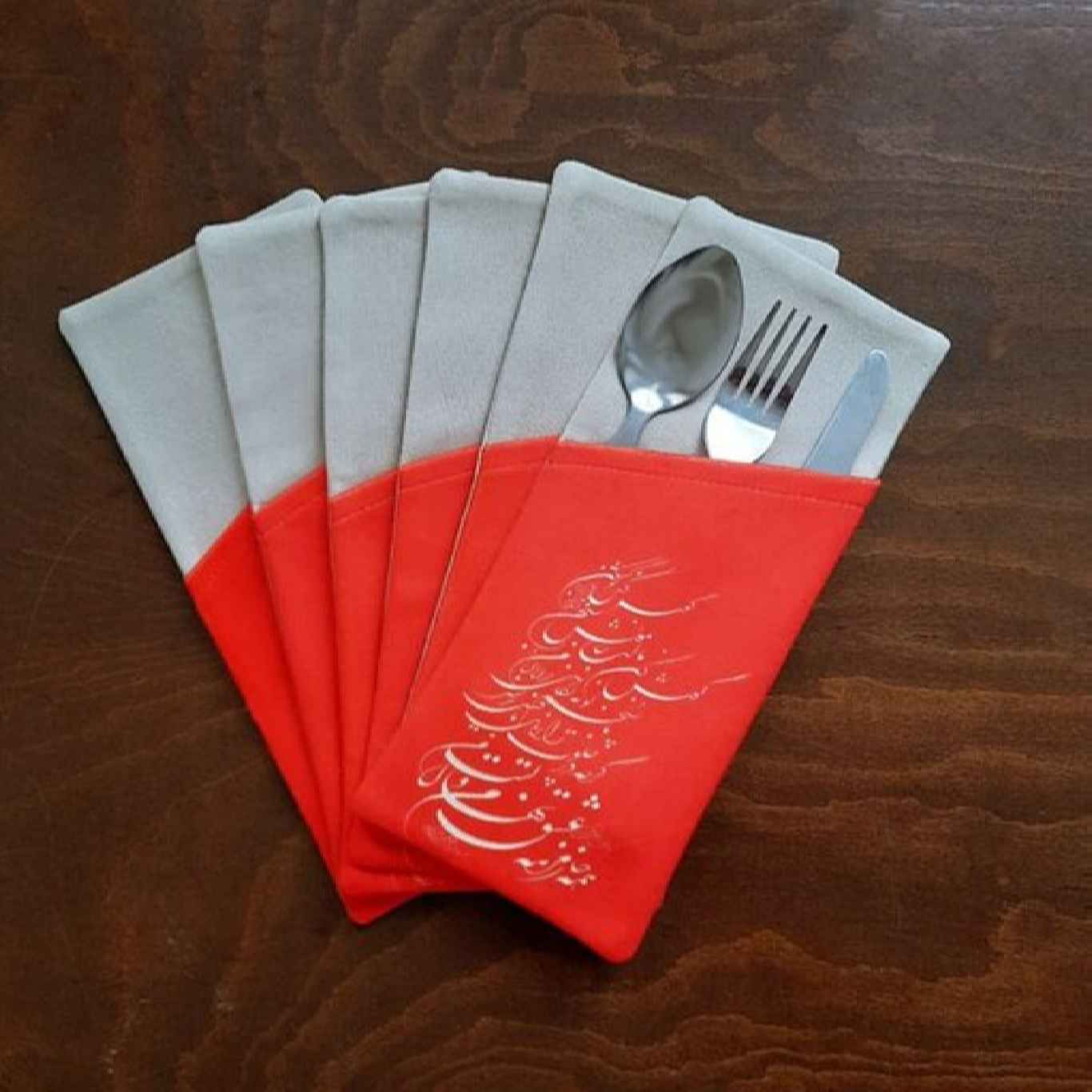 Price and Buy Velvet Cutlery Pouch with Persian Calligraphy – Classic Red Design - Image 4