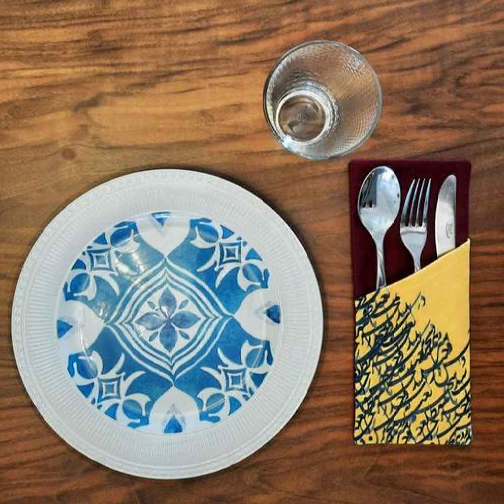 Price and Buy Velvet Cutlery Pouch with Persian Calligraphy – Spoon and Fork Organizer - Image 3