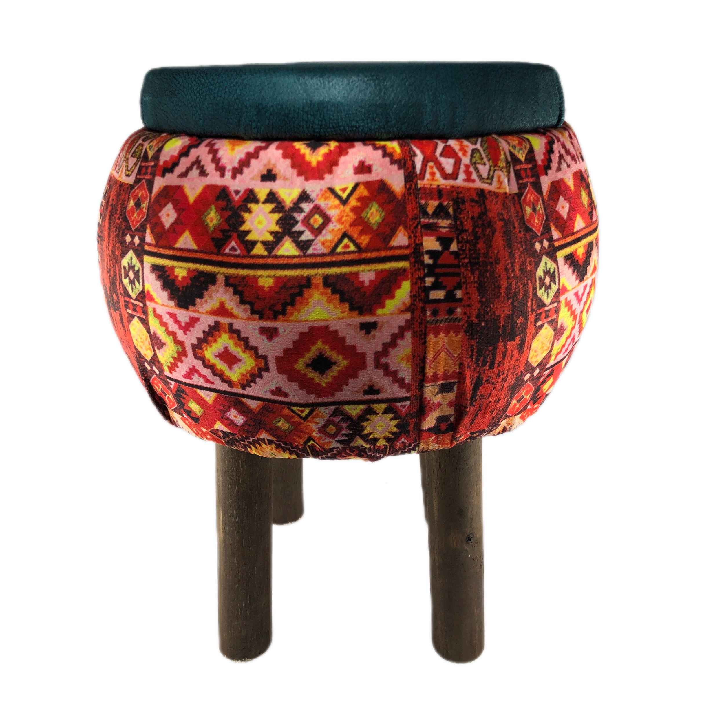 Price and Buy Velvet Footstool with Wooden Legs Inspired by Persian Art Round and with Red Color