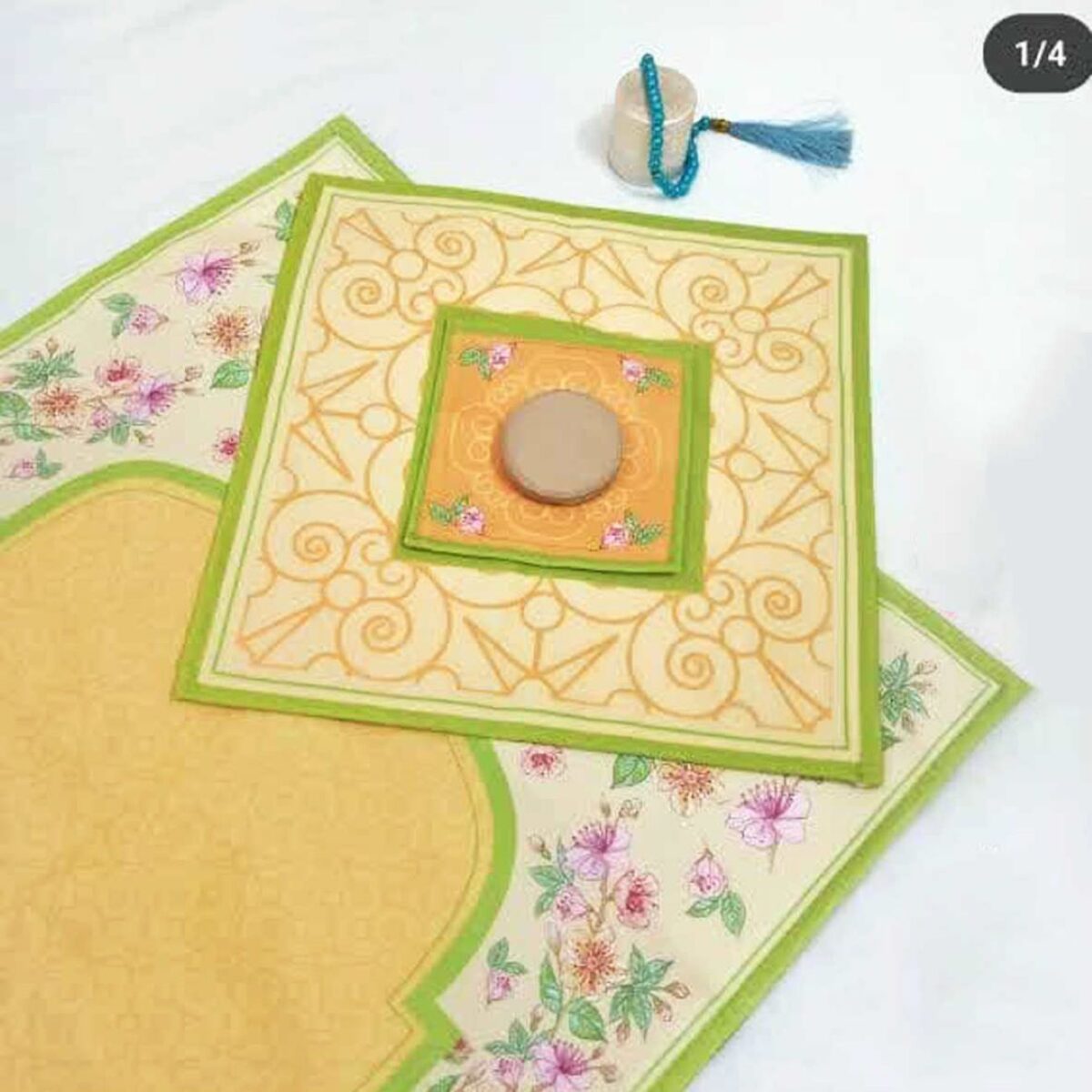 Price and Buy Velvet Islamic Prayer Mat Janamaz for Muslims Floral Yellow - Image 3