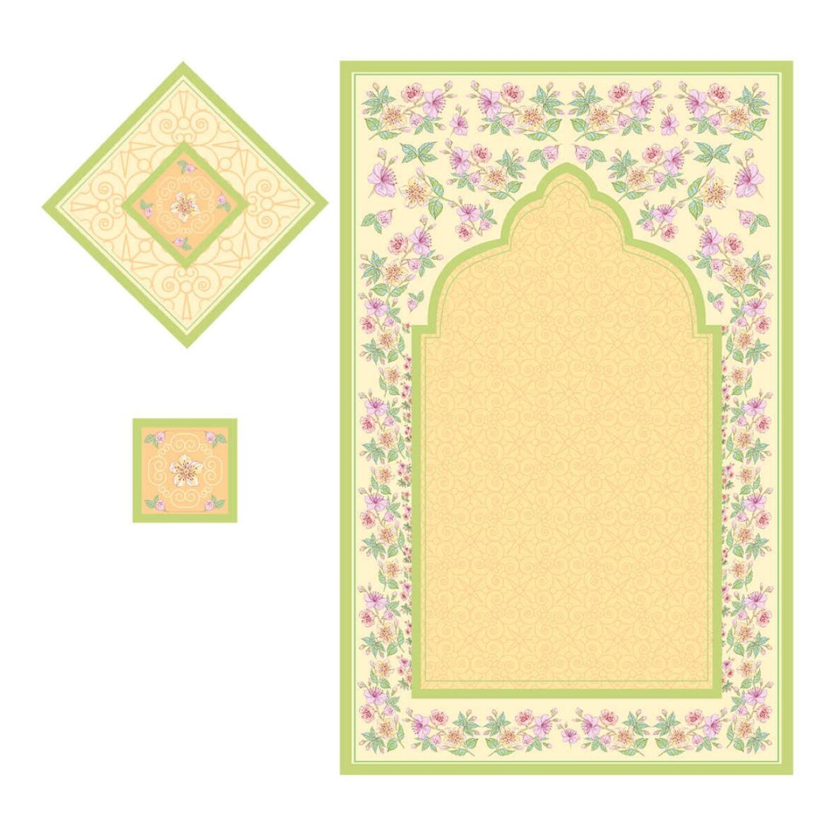 Price and Buy Velvet Islamic Prayer Mat Janamaz for Muslims Floral Yellow - Image 4