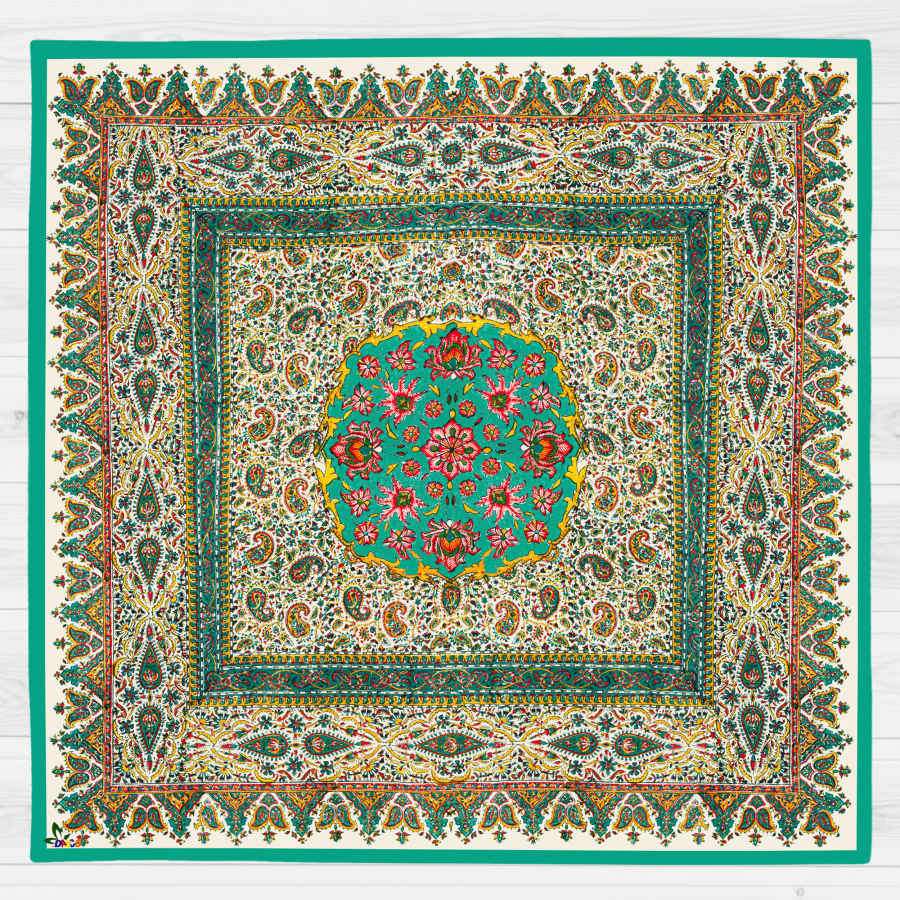 Price and Buy Velvet Tablecloth Persian Elegance Inspired Design Turquoise - Image 3
