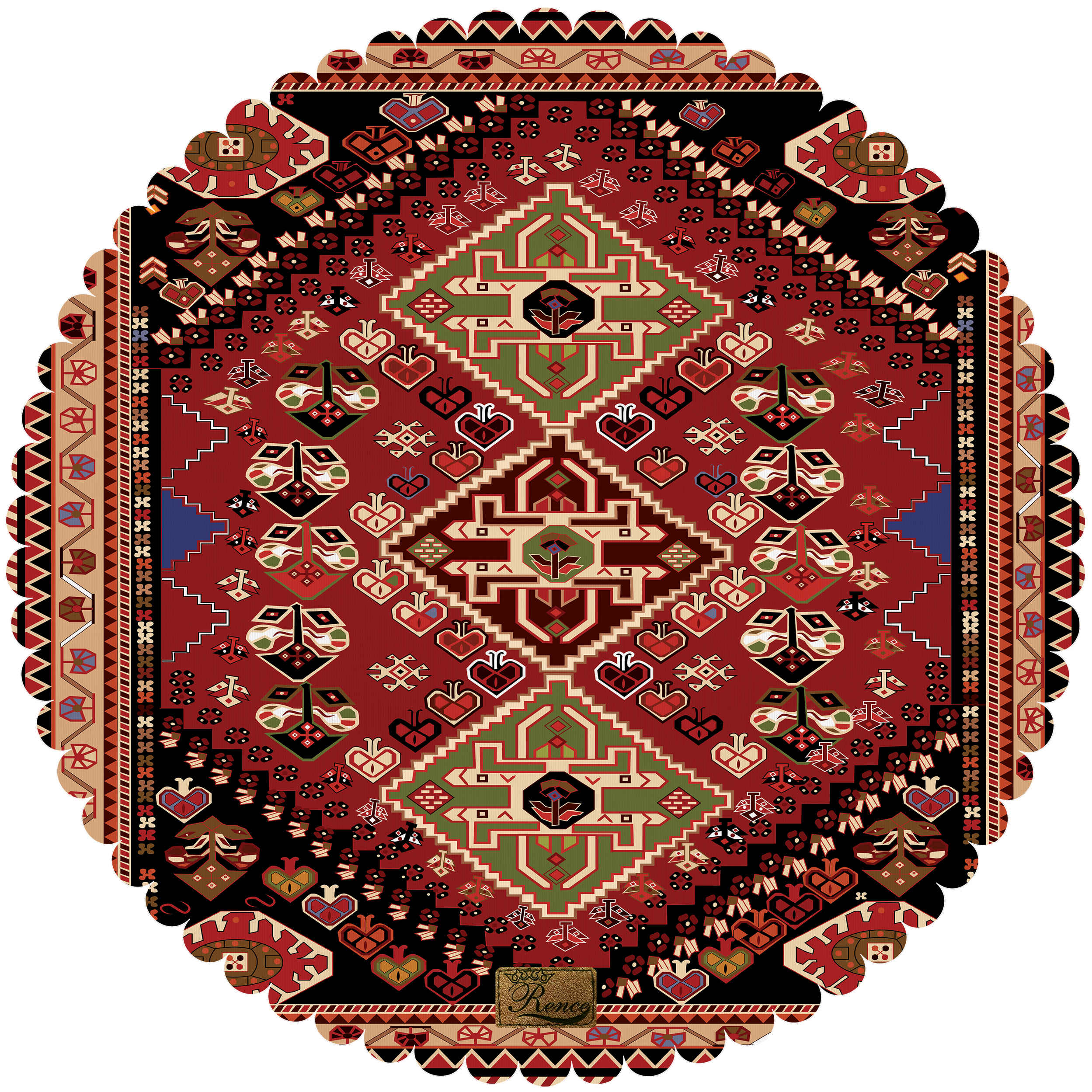 Price and Buy Velvet Tablecloth Persian Elegance Round with Tribal Design Red