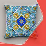 Price and Buy Velvet Throw Pillow Cover with Blue Majolica Design (2x)