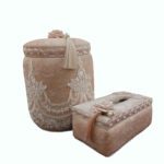 Price and Buy Velvet Waste Basket & Tissue Box Cover Set with Tassel