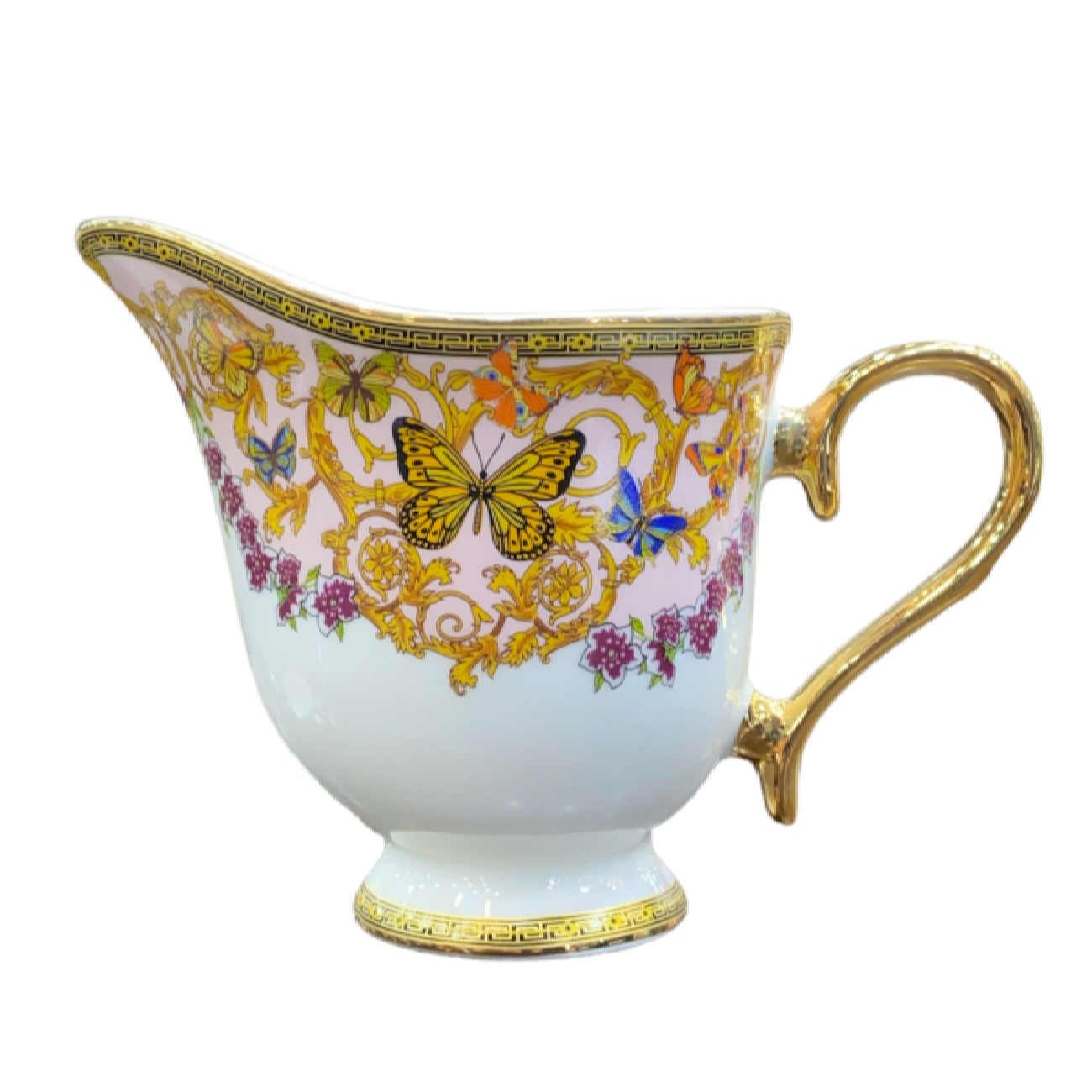 Price and Buy Victorian Porcelain Tea Set with Butterfly & Flower Pattern & Teapot and Saucer - Image 3