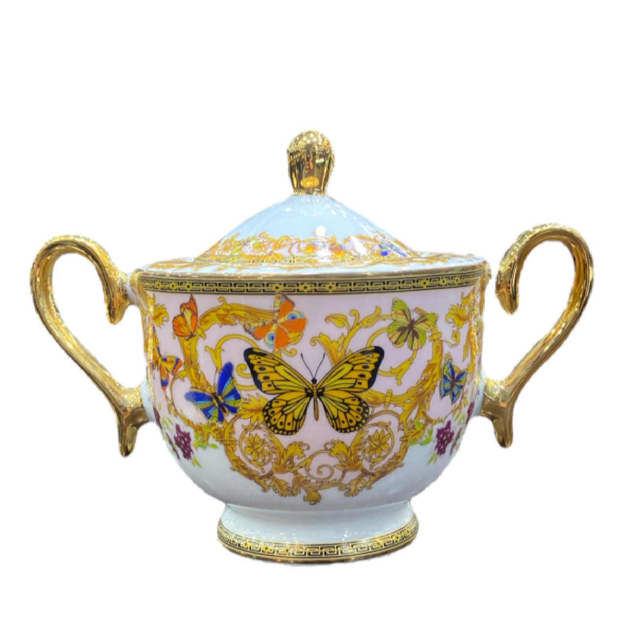 Price and Buy Victorian Porcelain Tea Set with Butterfly & Flower Pattern & Teapot and Saucer - Image 4