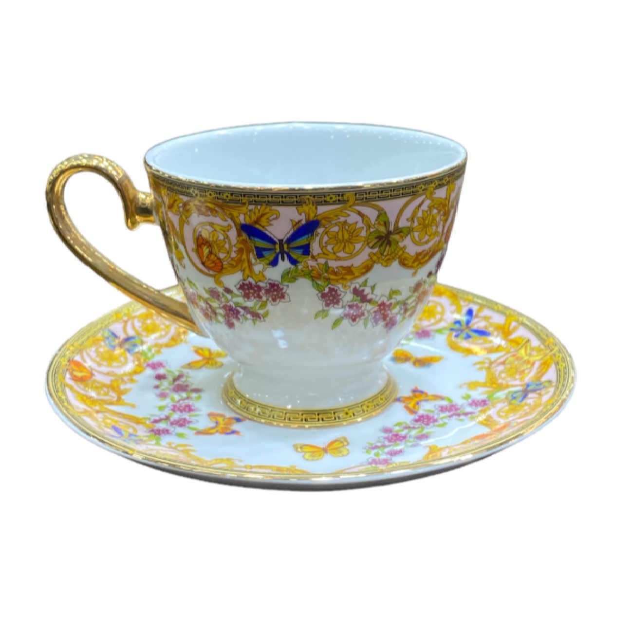 Price and Buy Victorian Porcelain Tea Set with Butterfly & Flower Pattern & Teapot and Saucer - Image 5
