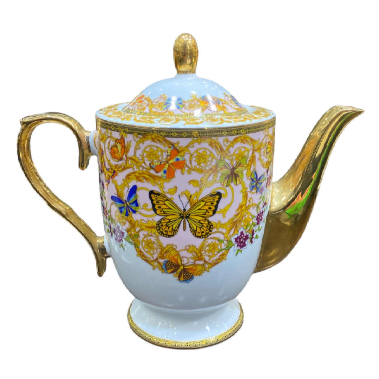 Price and Buy Victorian Porcelain Tea Set with Butterfly & Flower Pattern & Teapot and Saucer - Image 7