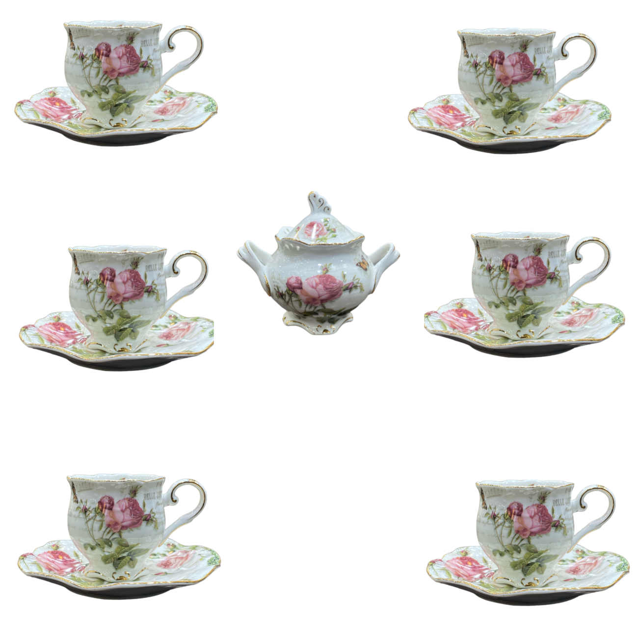 Price and Buy Victorian Porcelain Tea Set with Flower Pattern & Teapot and Saucer