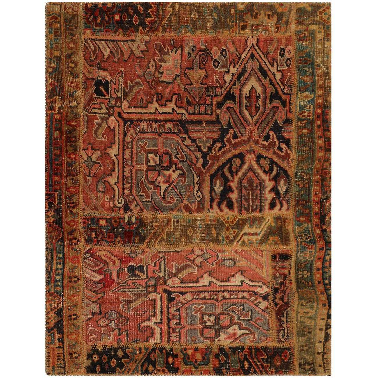 Price and Buy Vintage Persian Hand-Knotted Patchwork Carpet Brick Red
