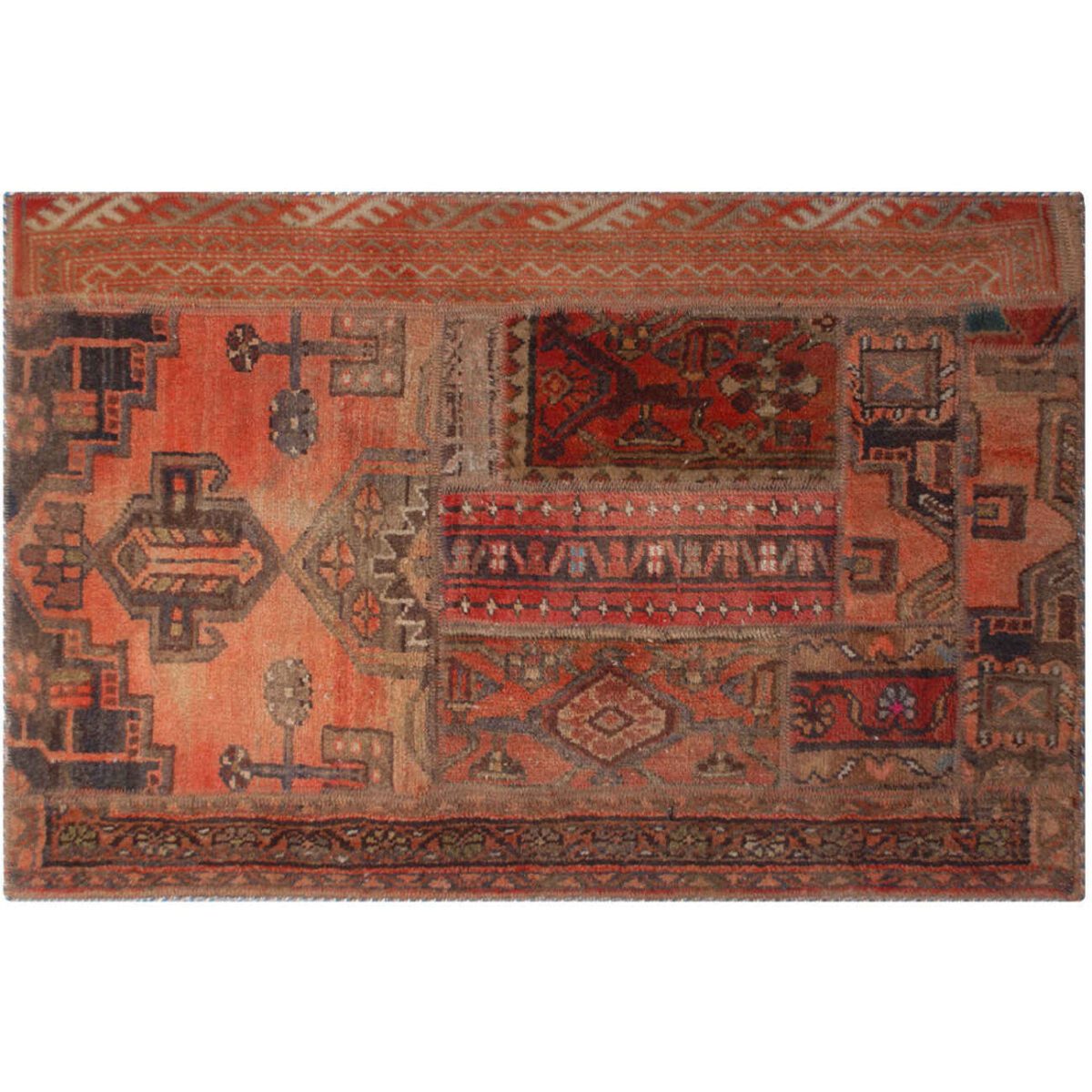 Price and Buy Vintage Persian Hand-Knotted Patchwork Carpet Brick Red - Image 3