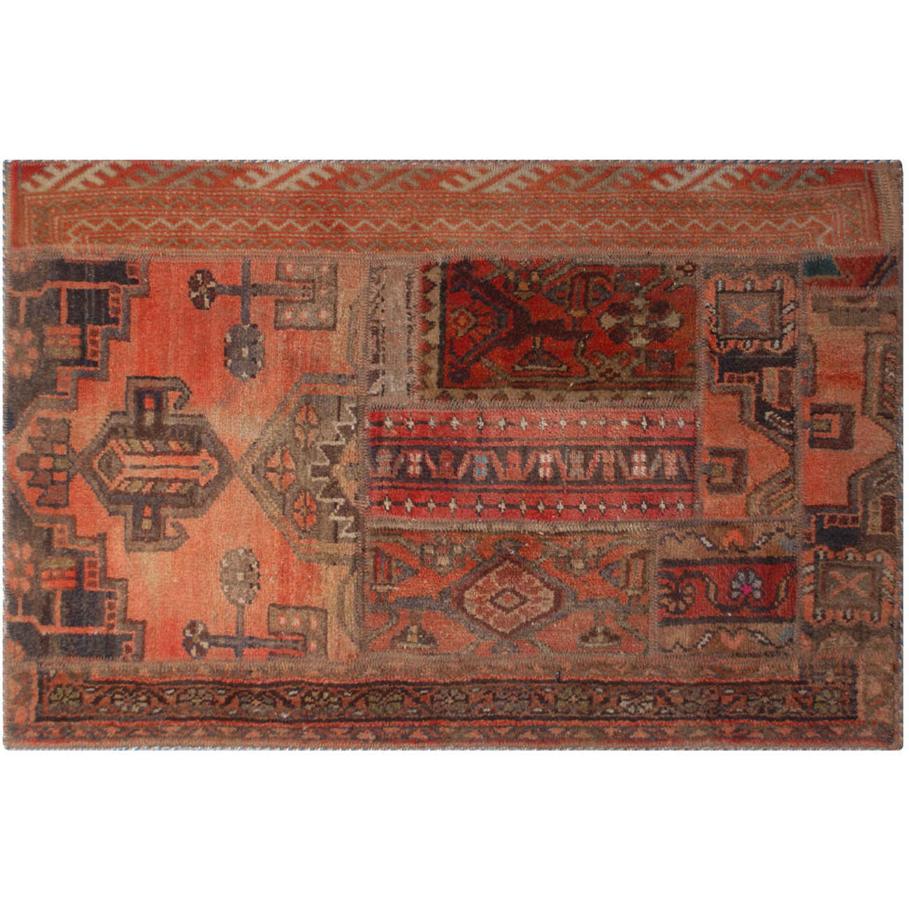 Price and Buy Vintage Persian Hand-Knotted Patchwork Carpet Brick Red - Image 3