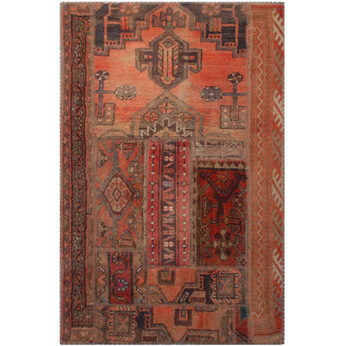 Price and Buy Vintage Persian Hand-Knotted Patchwork Carpet Brick Red - Image 5