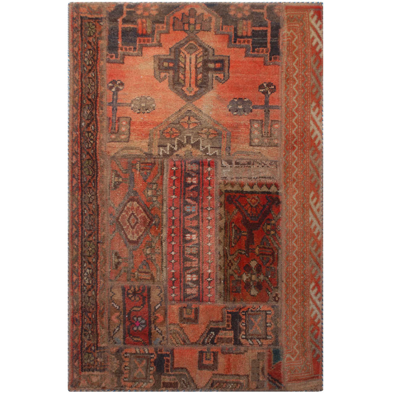 Price and Buy Vintage Persian Hand-Knotted Patchwork Carpet Brick Red - Image 5