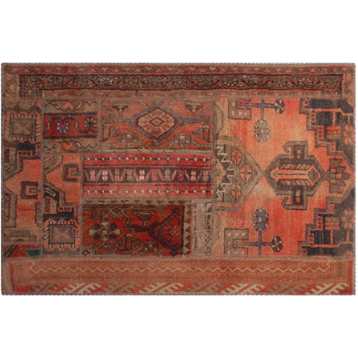 Price and Buy Vintage Persian Hand-Knotted Patchwork Carpet Brick Red - Image 6