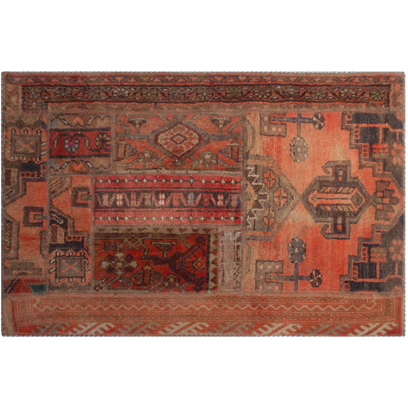 Price and Buy Vintage Persian Hand-Knotted Patchwork Carpet Brick Red - Image 6