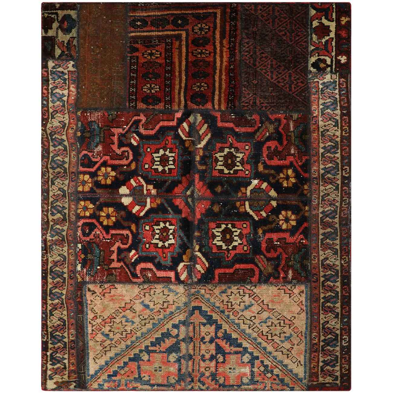 Price and Buy Vintage Persian Hand-Knotted Patchwork Carpet Brown - Image 4