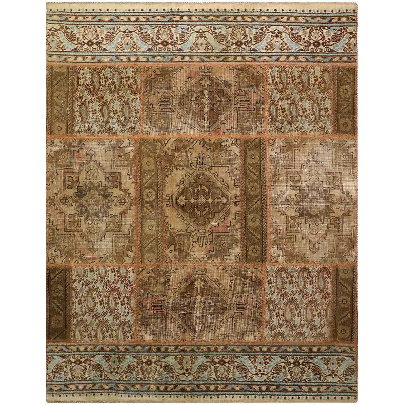 Price and Buy Vintage Persian Hand-Knotted Patchwork Carpet Brown