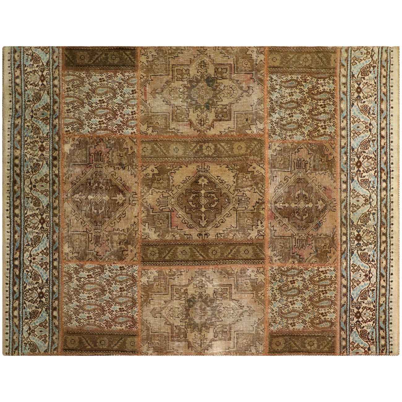 Price and Buy Vintage Persian Hand-Knotted Patchwork Carpet Brown - Image 4