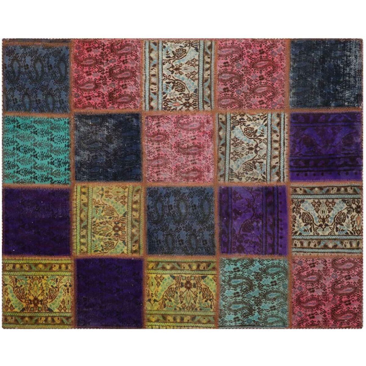 Price and Buy Vintage Persian Hand-Knotted Patchwork Carpet Checkered - Image 3