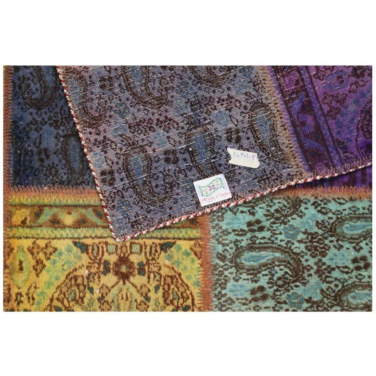 Price and Buy Vintage Persian Hand-Knotted Patchwork Carpet Checkered - Image 4