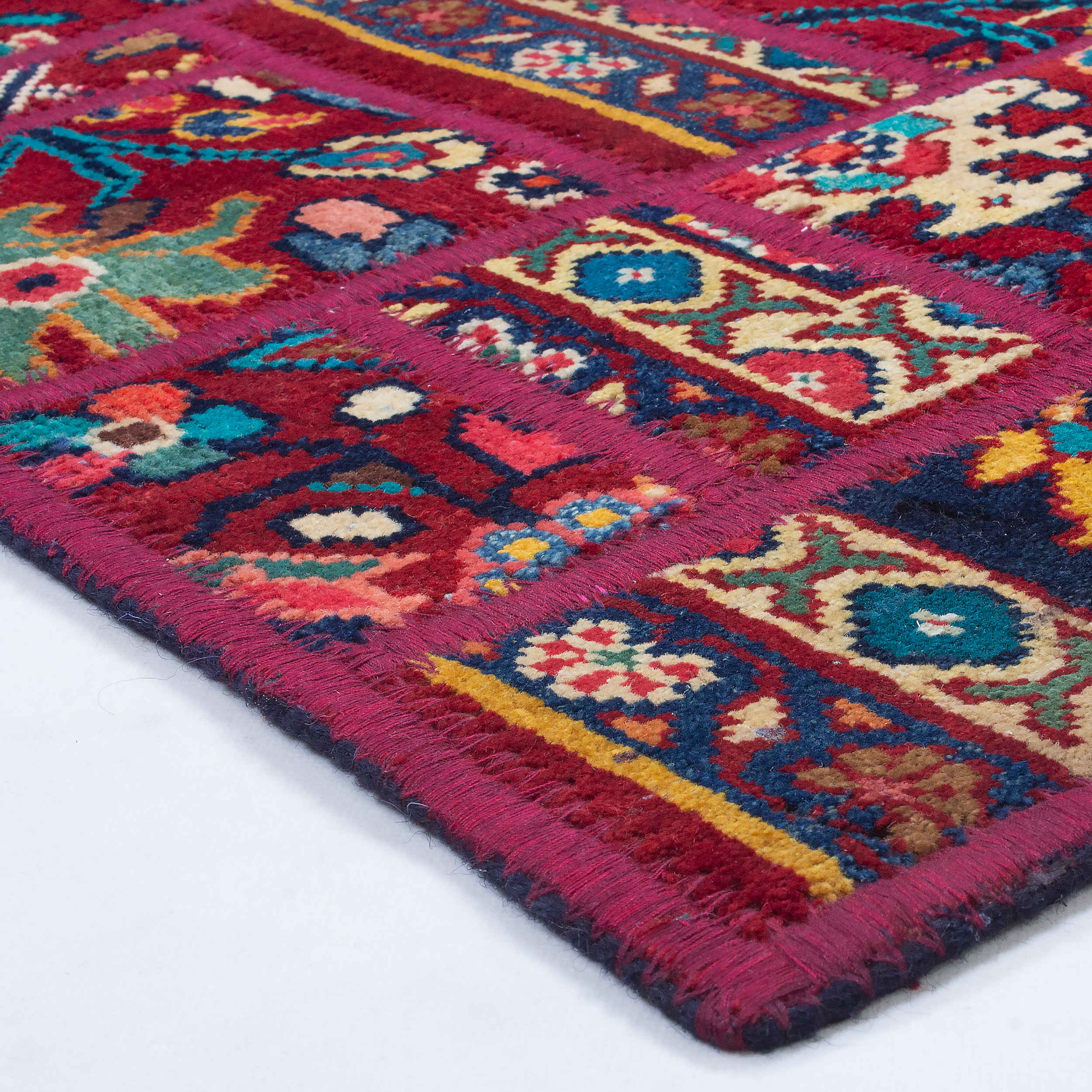 Price and Buy Vintage Persian Hand-Knotted Patchwork Carpet Crimson - Image 3