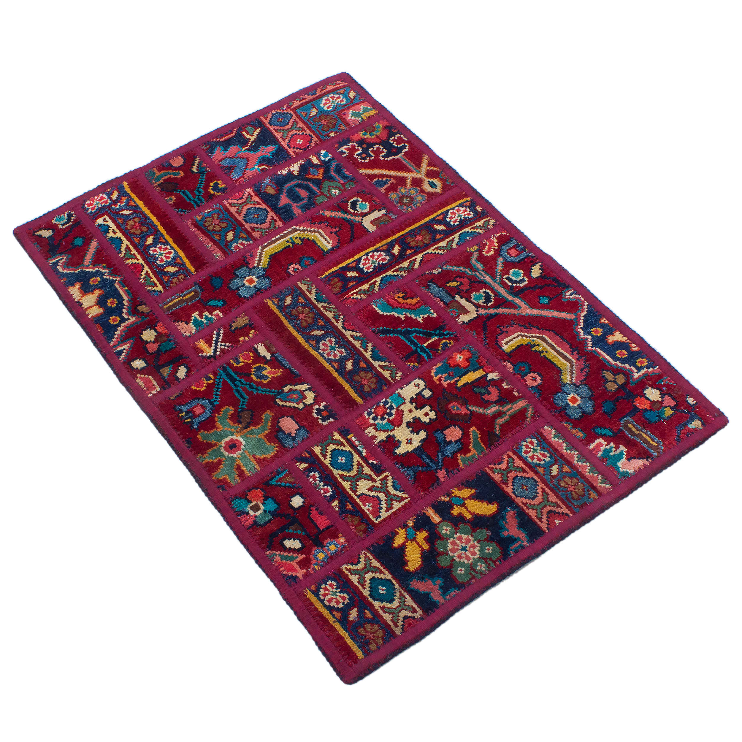Price and Buy Vintage Persian Hand-Knotted Patchwork Carpet Crimson - Image 4