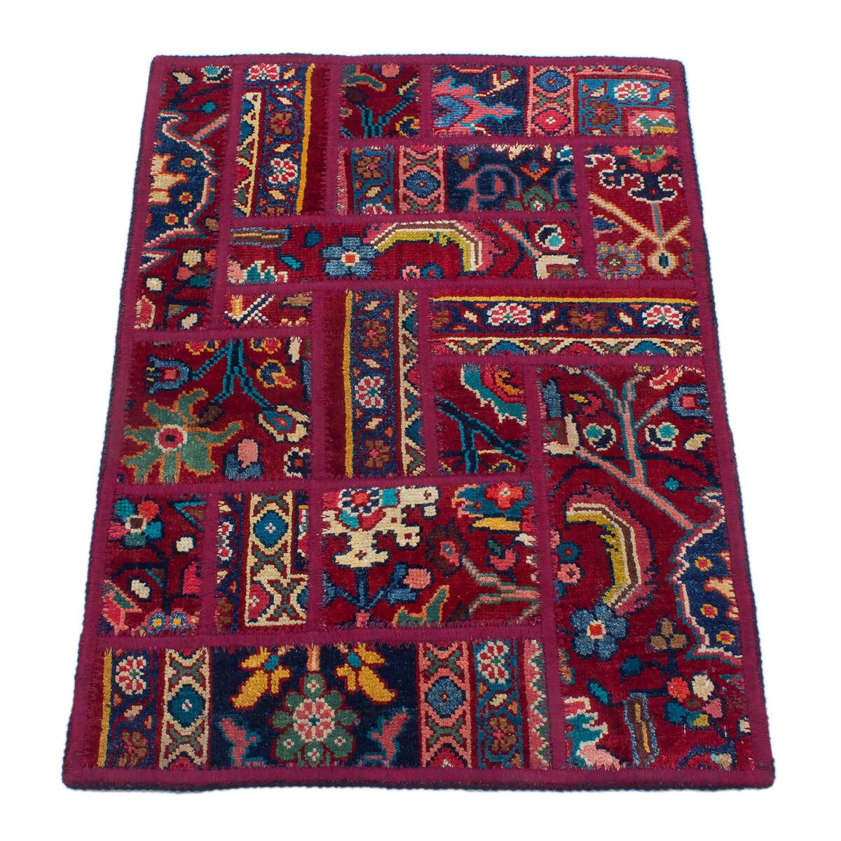 Price and Buy Vintage Persian Hand-Knotted Patchwork Carpet Crimson - Image 5