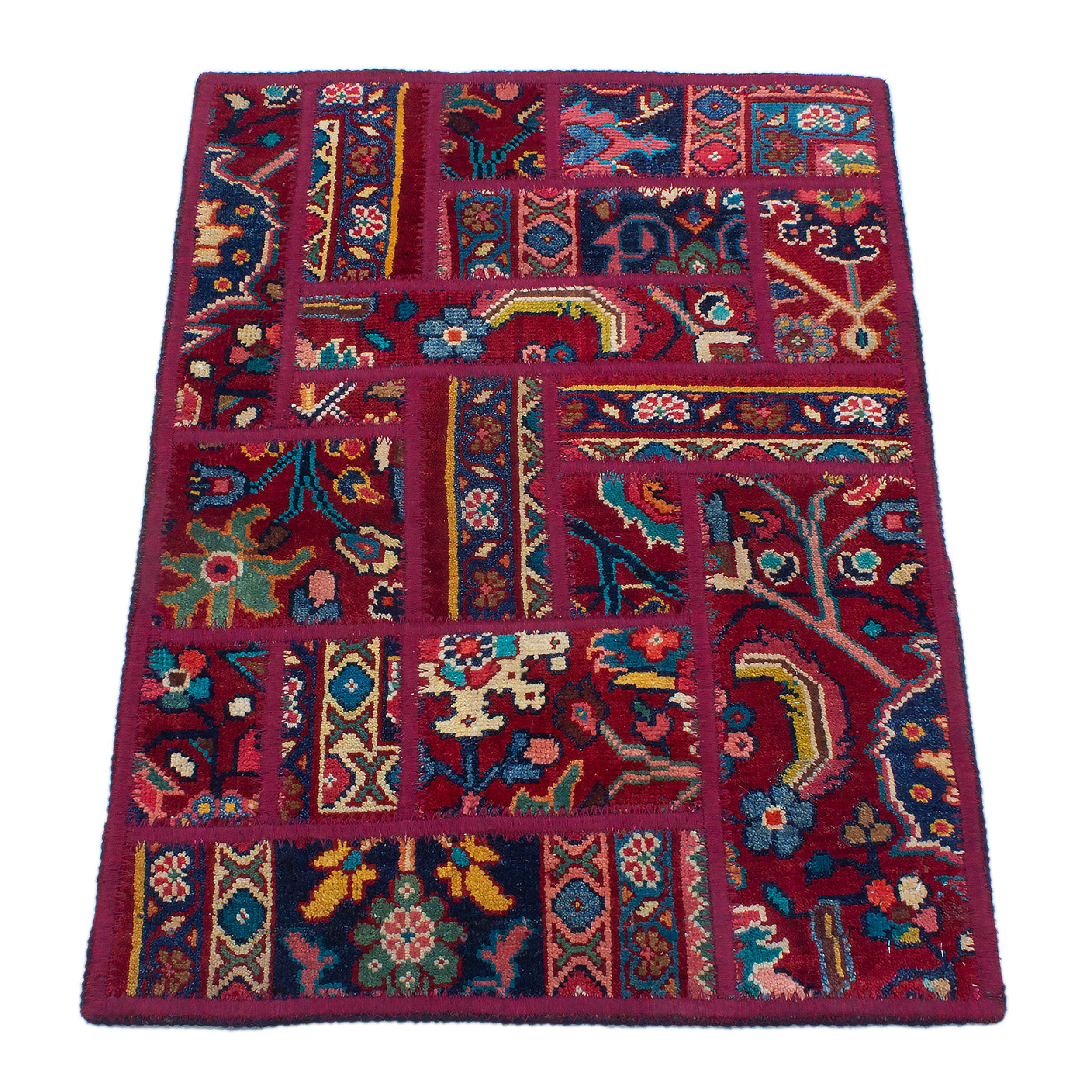 Price and Buy Vintage Persian Hand-Knotted Patchwork Carpet Crimson - Image 5