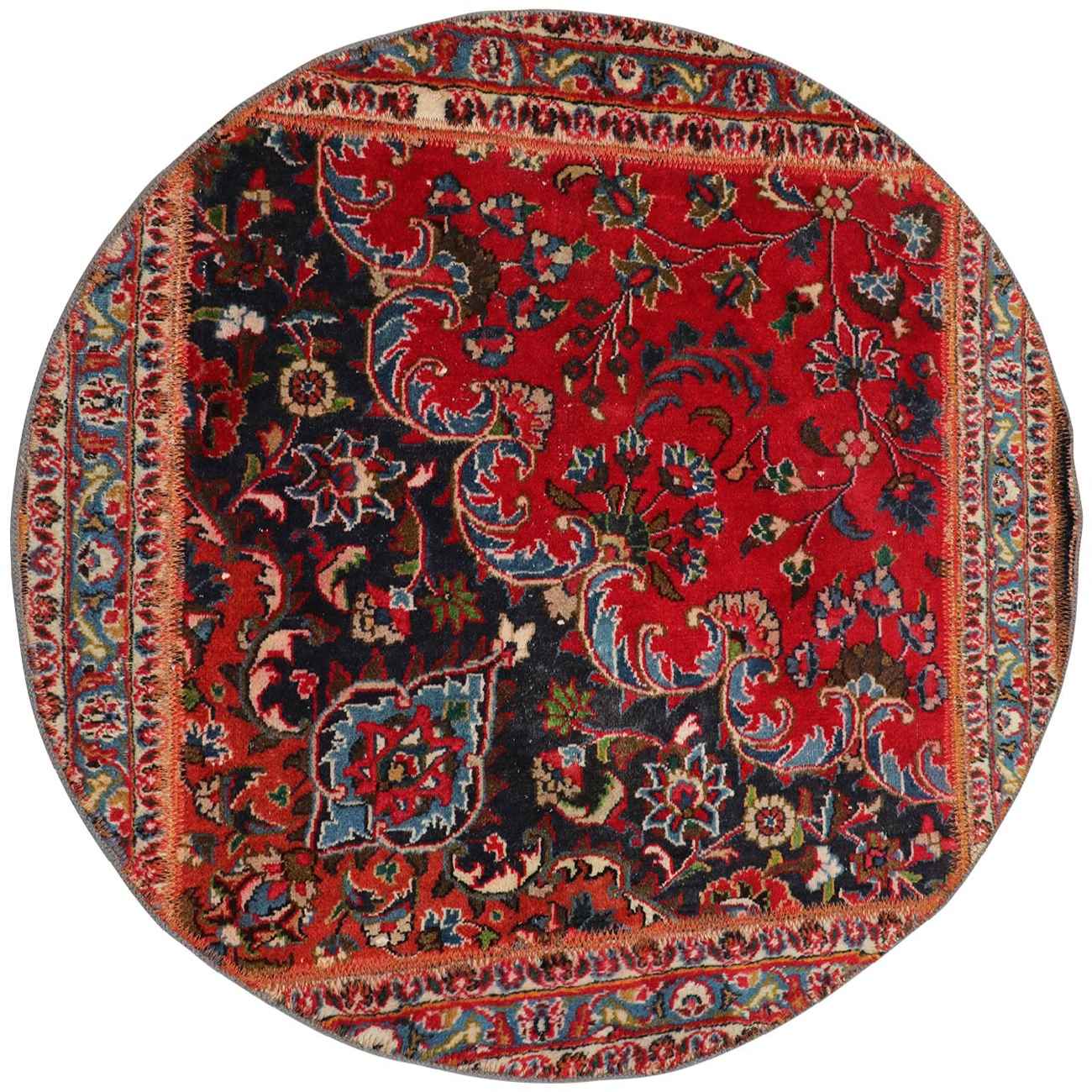 Price and Buy Vintage Persian Hand-Knotted Patchwork Carpet Floral Red - Image 3