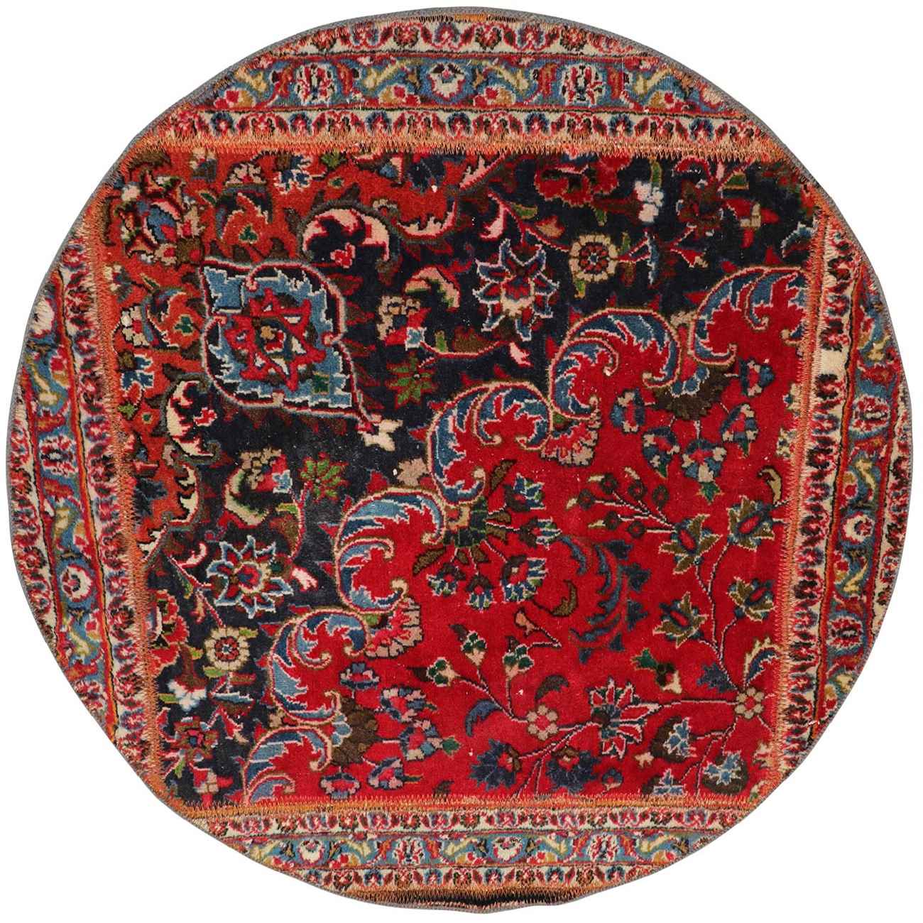 Price and Buy Vintage Persian Hand-Knotted Patchwork Carpet Floral Red - Image 4