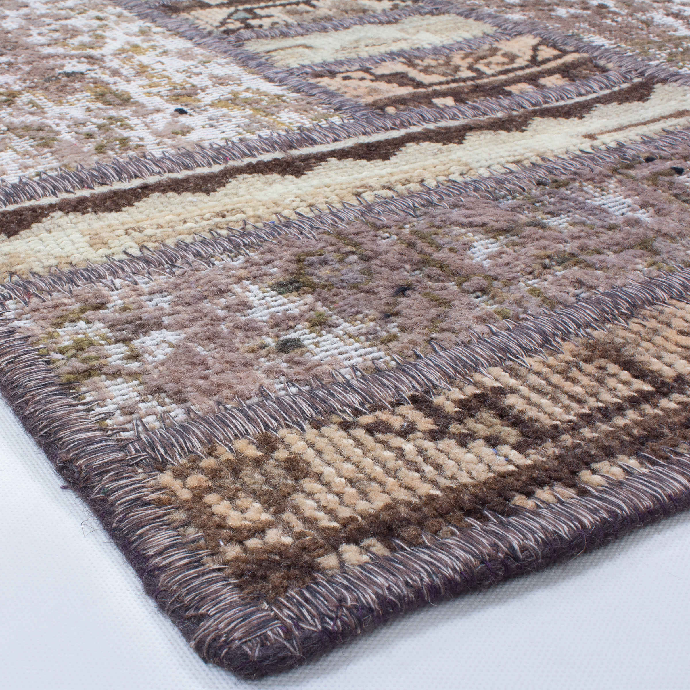 Price and Buy Vintage Persian Hand-Knotted Patchwork Carpet Geometric Brown - Image 3